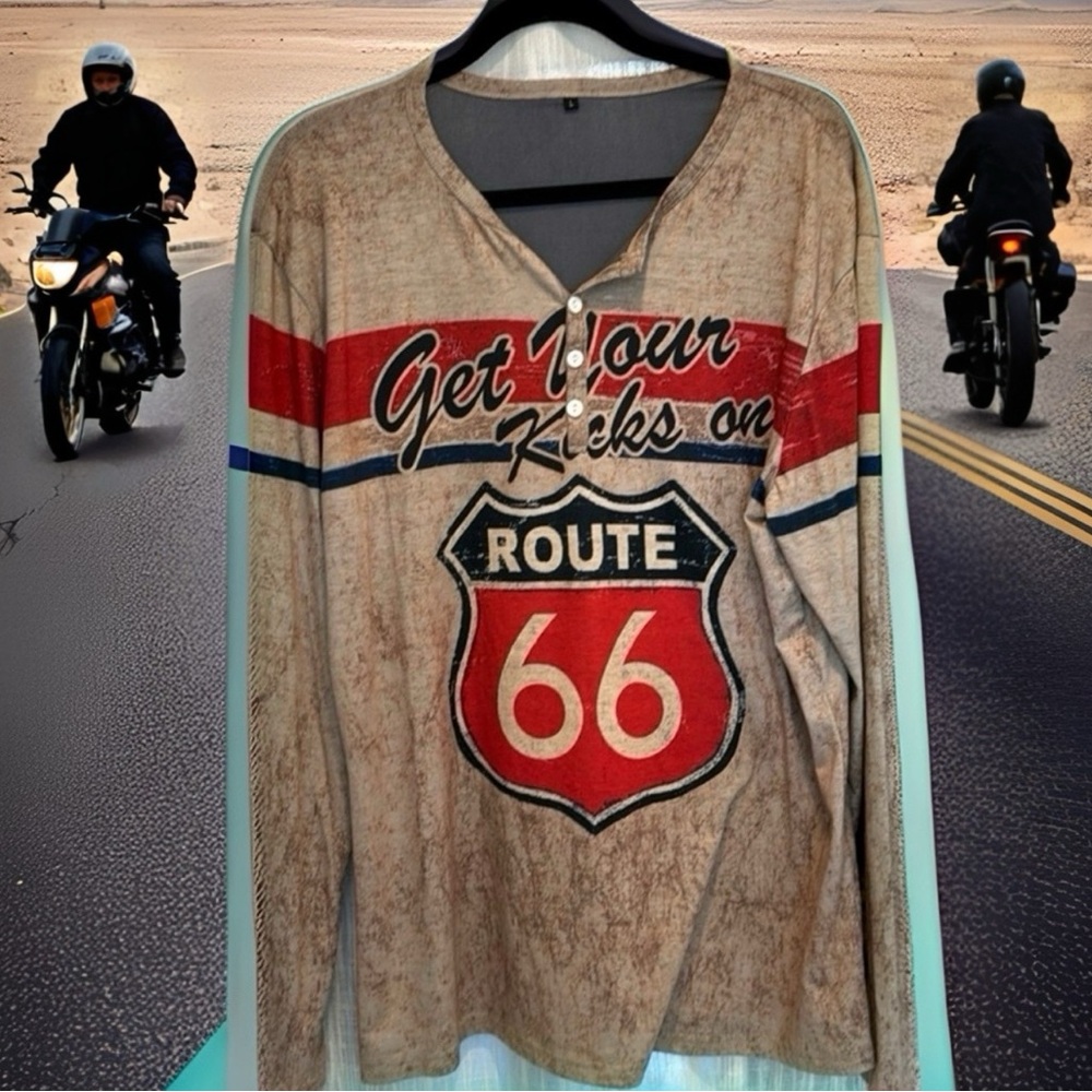 “Get Your Kicks On Route 66” long-sleeved light top - perfect condition - nice!